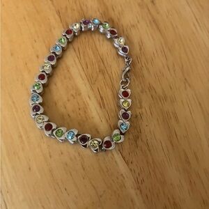 Multicolor Crystal Heart Link Bracelet - Women's Jewelry